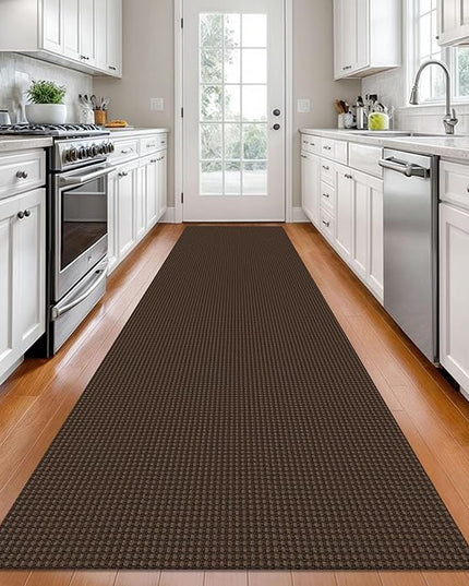 KOZYFLY Long Runners for Hallways 2.6x12 ft Washable Kitchen Runner Non Slip Rubber Backed Hallway Rugs Cotton Entryway Runner Rug Floor Carpet for Indoor Hall, Backdoor, Kitchen, Reddish Brown/Coffee