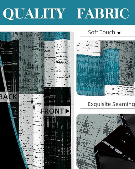 Rustic Blue Grey 100% Blackout Curtains for Bedroom 96 inch Long 2 Panels Set Gray Modern Abstract Geometric Black Out Curtains Insulated Room Darkening Window Drapes for Living Room, 52Wx96L