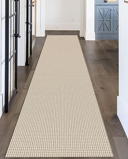 KOZYFLY Long Runners for Hallways 3x12 ft Washable Kitchen Runner Non Slip Rubber Backed Hallway Rugs Cotton Entryway Runner Rug Floor Carpet for Indoor Hall, Backdoor, Kitchen, Ivory/Khaki