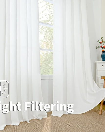 BGment White Linen Curtains 63 Inch Length 2 Panels - Burlap Textured Light Filtering Window Treatments Grommet Sheer Drapes for Farmhouse Bedroom, 38 X 63 Inch