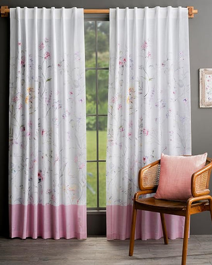 Maison d' Hermine Curtains for Living Room 100% Cotton 108 inch Length Two Panels Light Filtering Curtains for Bedroom Windows with Rod and Loop Pockets Drapes (Summer Floral Pink, 50" W x 108" L)