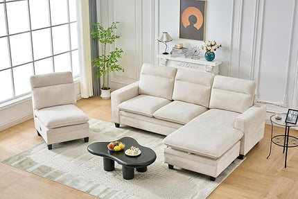 118 Inch Sectional Sofa Couch,L Shaped Couch with Chaise,Cheille Modular Sectional Sofa for Living Room.（Beige）