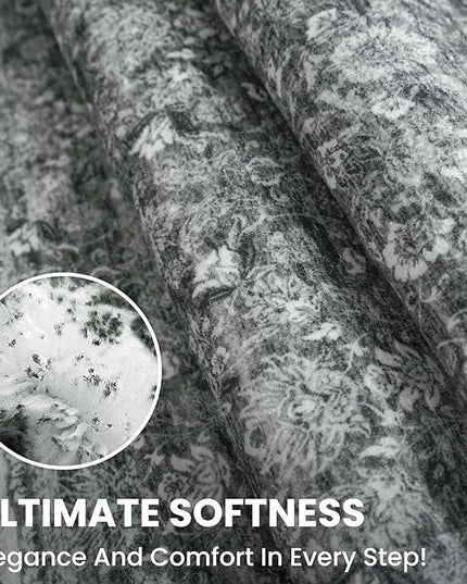 2x6 Runner Washable Rug for Hallways, Moss Charcoal Soft Neutral Vintage Kitchen Rugs with Non-Slip, Non-Shedding Distressed Floral Rug for Entryway Porch Kitchen Bedroom Laundry