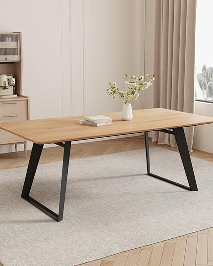 ZckyCine 63"-79" Extendable Rectangular Dining Table, Oak Color, 6 Seats