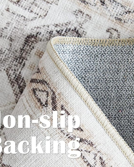 jinchan Lima Kitchen Runner Rug 2x8-2pcs, Bohemian Hallway Washable Rug Floral Non Slip with Rubber Backing Vintage Carpet Runner for Bedroom Bathroom Laundry Room Living Room Beige