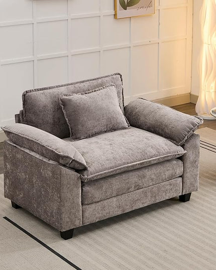 Modular Sectional Sofa, Comfy Cloud Couch Sectional Sofa, Chenille Sofa Sleeper Deep Seat Sofa with Throw Pillows for Living Room (Light Gray, 53"- Single Seat)