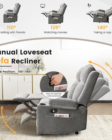 Loveseat Recliner, Loveseat Sofa with Adjustable Footrest, Wall Hugger Recliner for Living Room & Home Theater & RV(Gray)