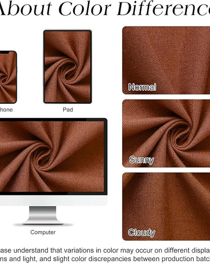 Terracotta Boho Linen Shower Curtain, Country Farmhouse Bath Decor Shower Curtains Neutral Cloth Weighted Textured Fabric Bath Curtain Liner with Hooks, 72x78