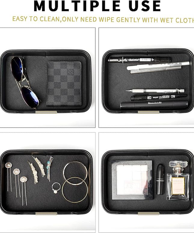 SANZIE Luxury Leather Tray Desktop Storage Catchall Organizer Decorative Tray for Entryway Table to Hold Jewelry Watch Keys Phone Wallet (Metal Glided, Black)