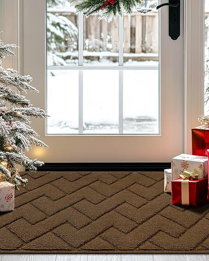 hicorfe Indoor Doormat,Front Back Door Mat TPR Backing Non Slip Mats 20"x31.5" Absorbent Resist Dirt Entrance Doormat Inside Floor for Entryway Washable Low-Profile(Dark Brown)