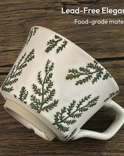 Ceramic Coffee Mug, 12 oz Novelty Unique Teacup with Handle, Stoneware Cup for Tea Mocha Latte Cappuccino Espresso (Leaf)