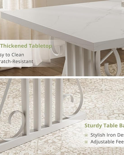 Dining Table for 4-6 People, 70.87'' Rectangular Dinner Table Modern Artistic Openwork Metal Legs for Dining Room, Kitchen, Living Room