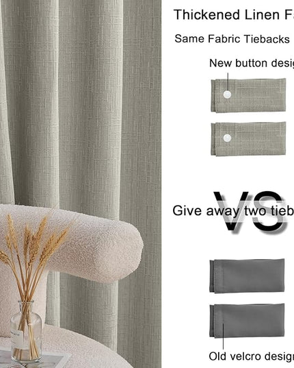 Jacquard Linen Curtains 72 inch Length 2 Panels Thick Faux Linen Blended Window Drapes Burlap Textured Curtains with Grommet for Living Room Bedroom Farmhouse (52x72 Light Khaki) Natural