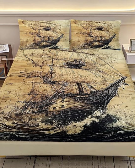 AILONEN Ocean Voyage Theme Fitted Sheet Set for Kids Girls Adult Women,Anchor Nautical Bedding Set Twin XL Size,Printed Printed Bed Sheet Set,3-Piece 1 Sheet Set + 2 Pillowcases