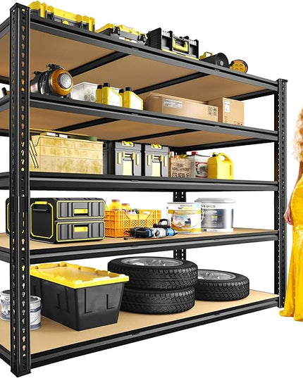48" W Garage Shelving Heavy Duty 3200LBS Garage Storage Shelving, 5 Tier Adjustable Metal Shelving Unit Utility Rack Shelf for Warehouse, Pantry, Closet, Kitchen 72" H x 48" W x 24" D, Black