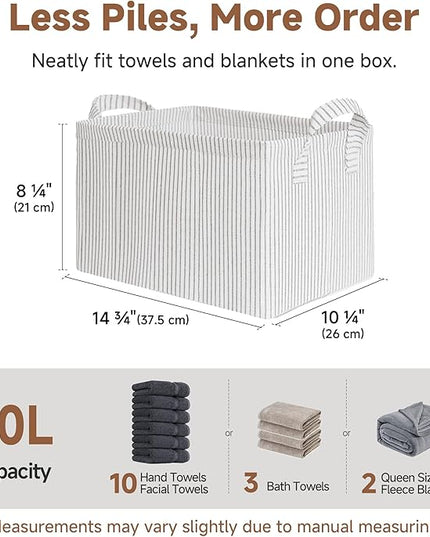 StorageWorks Storage Bins, Fabric Storage Bins for Shelves, Storage Baskets with Metal Frame, Closet Baskets and Bins with Handles, Khaki and Beige Stripes, 2-Pack