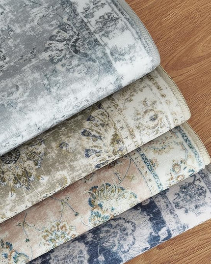 jinchan Fiora Hallway Runner Rug 3x8 Washable Runner - Vintage Floral Non Slip Low-Pile Soft Thin Faux Wool Kitchen Rug Distressed Carpet for Farmhouse Bedroom Laundry Room(3x8ft, Taupe)