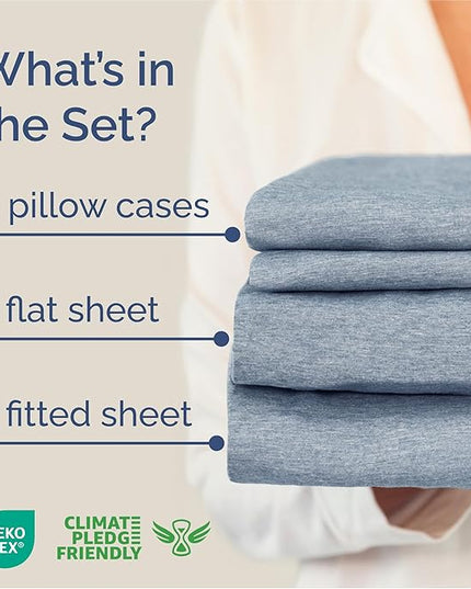 King Size 4 Piece Sheet Set - Comfy Breathable & Cooling Bed Sheets Set - Hotel Luxury Bedding for Women, Men, Kids, Teens, Boys & Girls - Deep Pockets, Soft & Wrinkle Free - Blue (Heathered Sheets)