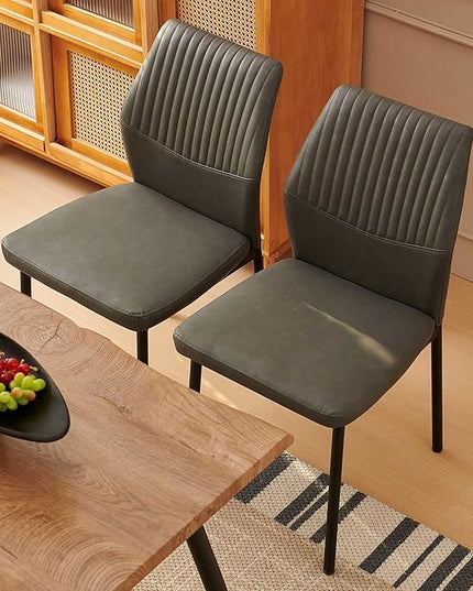Dining Table Set for 4, Modern Wood Irregular Rectangle Dining Table,Leather Dining Chairs 4,Table and Chairs Set of 4 for Kitchen Dining Room, Dark Grey