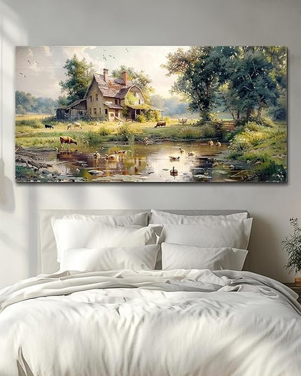 FUHAIHUA Canvas Wall Decor For Living Room Large Farmhouse Wall Art For Bedroom Office Decorations Farm Scenery Pictures Countryside Wall Paintings Modern Artwork Ready To Hang Home Decor 30x60 In