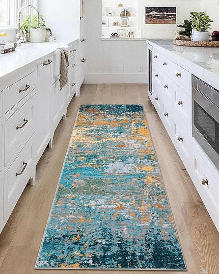 2x6 Modern Abstract Runner Rug Non Slip Soft Rug Stain Resistant Low Pile Non Shed Machine Washable for Hallway Kitchen Bathroom, Multi Color