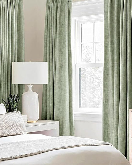 MIULEE Linen Texture Curtains for Bedroom Solid 100% Blackout Thermal Insulated Sage Green Curtains Grommet Room Darkening Drapes for Living Room Nursery 52x54 Inch (2 Panels)