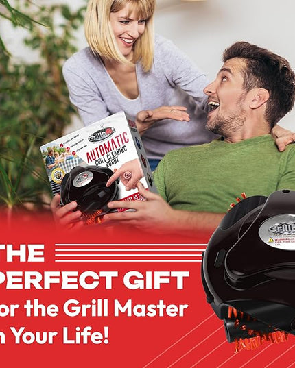 Grillbot Automatic Grill Cleaning Robot with Nylon Brushes, BBQ Grill Cleaner, Grill Brush, Grill Scraper, BBQ Accessories (Red Grillbot + Carry Case)