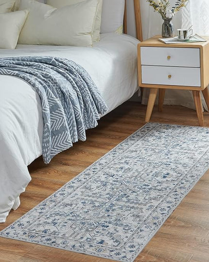 jinchan Lima Runner Rug 2x5 - Vintage Hallway Machine Washable Rug Floral Non Slip with Rubber Backing Ultra-Thin Carpet Runner for Kitchen Bedroom Laundry Room Farmhouse Entryway (2x5ft, Blue)