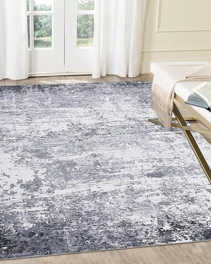 Modern Abstract Rug 3x5 Washable Rug Non Slip Stain Resistant Rug for Bedroom Living Room Non Shedding Low Pile Indoor Floor Cover, Light Grey
