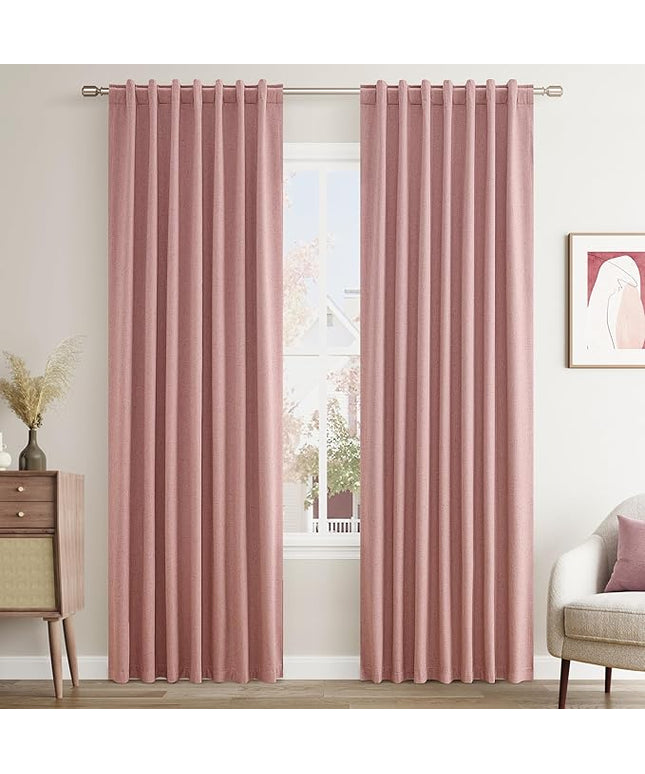 Guken Linen Blackout Curtains 84 Inch Length 2 Panels Set for Living Room Bedroom Back Tab Thermal Insulated 100% Black Out Linen Drapes Room Darkening Window Curtains 84 Inches Long, Ash Rose