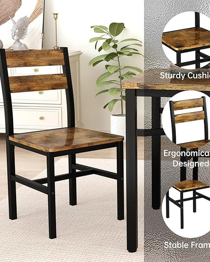 Hooseng Dining Table Set for 4, Wood Kitchen Table Chairs Set with Storage, Farmhouse 5 Piece Dining Room Table Set, Space-Saving Dinette Set for Breakfast Nook, Apartment
