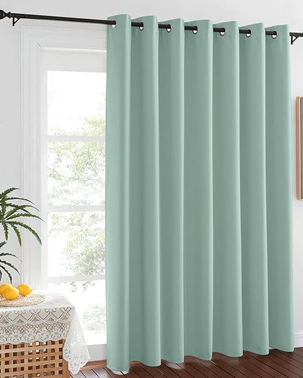 NICETOWN Window Treatment Sliding Door Curtain - Thermal Insulated Width Solid Blackout Patio Glass Door Drape, Extra Wide Draperies (Seafoam Green, 100 inches Wide x 84 inches Long)