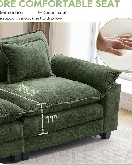 Modular Sectional Sofa, Comfy Cloud Couch Sectional Sofa, Chenille Sofa Sleeper Deep Seat Sofa with Throw Pillows for Living Room (Green, 53"- Single Seat)