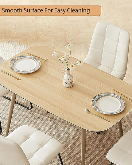 47.2'' Dining Table Set for 4 - Modern Wood Table with Cat Scratch-Resistant Surface & 4 U-Shaped White Leather Chairs, Kitchen & Dining Room Furniture, Space-Saving Table and Chairs Set