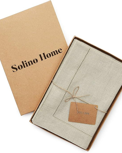Solino Home Natural Linen Napkins Set of 4-100% Pure Linen Hemstitch Dinner Napkins 20 x 20 Inch for Christmas, Holiday, New Year - Classic Hemstitch
