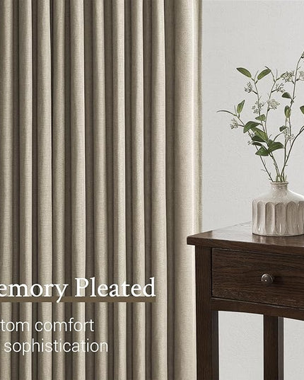 Topfinel Pinch Pleated Curtains 90 Inches Long 2 Panels Set,Grey Beige Semi Sheer Cotton Blend Fabric Aesthetic Advanced Curtain Drapes for Living Room Bedroom,40x90 inch Length