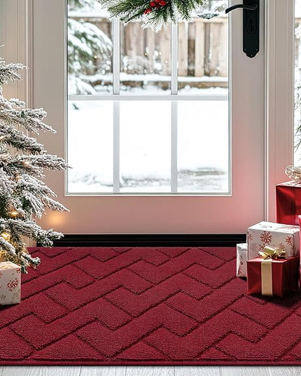 hicorfe Front Door Mat Outside Entrance,20"x31.5" Absorbent Muddy Dirt Resist Welcome Door Mats Outdoor Indoor,Stain and Fade Resistant,Non Slip Backing Entry Mat Doormat for Entryway(Red)