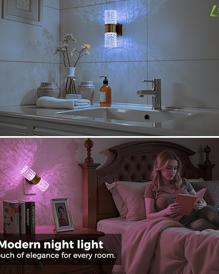 L LOHAS LED Night Light, Night Lights Plug into Wall, 2 Pack 10-Color RGB Change Nightlights,10/50/100LM Adjustable Automatic Nightlights Plug in with Dusk to Dawn Sensor for Room Bathroom Hallway