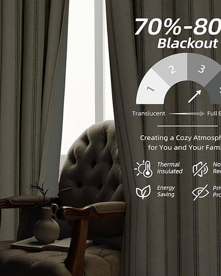 DriftAway Farmhouse Linen Blend Blackout Curtains 90 Inches Long for Bedroom Vertical Striped Printed Linen Curtains Thermal Insulated Lined Treatments for Living Room 2 Panels W52 x L90 Loden Green