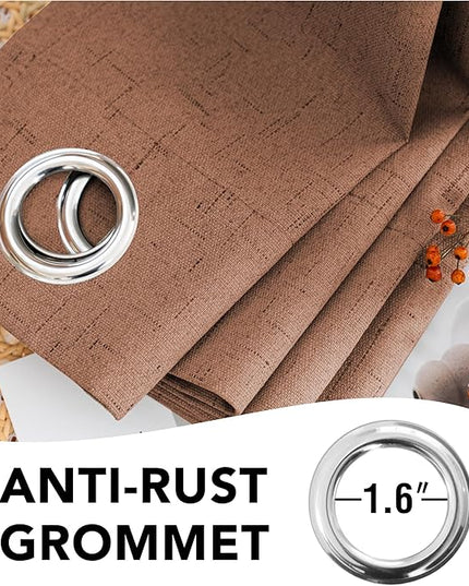 H.VERSAILTEX Linen Blackout Curtains Durable Thick Textured Linen Look 100% Blackout Patio Door Curtain Anti Rust Grommet Extra Wide Sliding Door Curtain Panel, W100 x L96 inch, Washed Spice
