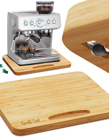Bamboo Appliance Slider, Sliding Tray for Coffee Maker, Kitchen Countertop Appliance Rolling Tray, Coffee Pot Slider Tray with Rubber Wheels, Biggest (20"D x 16"W)