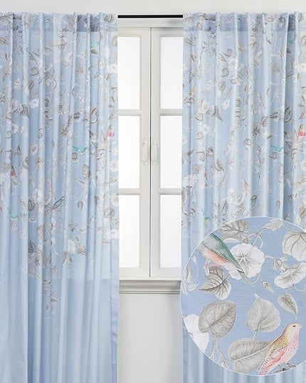 Maison d' Hermine Curtains for Living Room 100% Cotton 108 inch Length Two Panels Light Filtering Curtains for Bedroom Windows with Rod and Loop Pockets Drapes (Celeste, 50" W x 108" L)