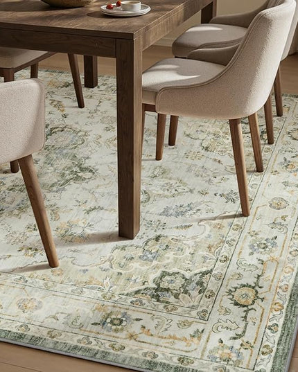 PADOOR-Vintage Area Rug 5X7 Rugs for Living Room-Soft Green Rugs for Bedroom-Machine Washable Rugs Non Slip Carpet-Rug for Dining Room Living Room Bedside Office