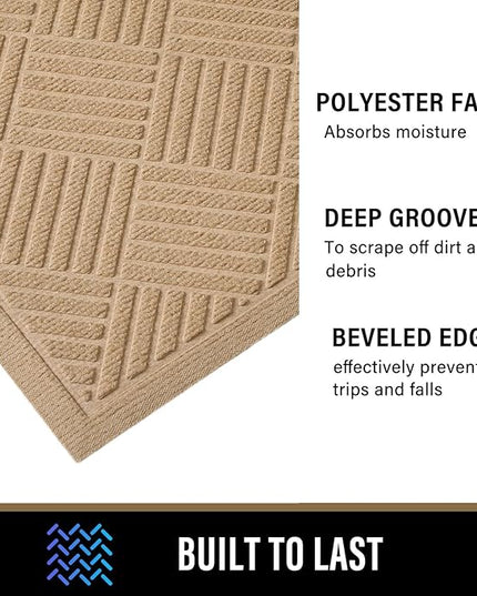 PLEASOR Front Door Mat Outside Entrance, Dirt Resistant and Absorbent Welcome Door Mat Outdoor Indoor, Sturdy Non-Slip Backing Entry Mat, Fade Resistant, Low Profile Doormat for Entryway, 36x24,Beige