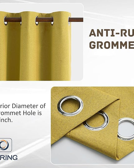 Light Weight Curtains 100% Blackout Linen Textured Curtains 96 Inch Length for Living Room, Bedroom, Full Blackout Curtains with Grommets Top, Gold, 37" W x 96" L, 2 Panels