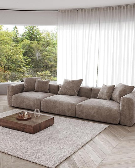 JACH 142" Sectional Couch Sofa with 5 Pillows, Corduroy Modular Sectional Couch, Cushion Covers Removable, Soft Sofas Couches for Living Room, Office, Apartment, Light Brown
