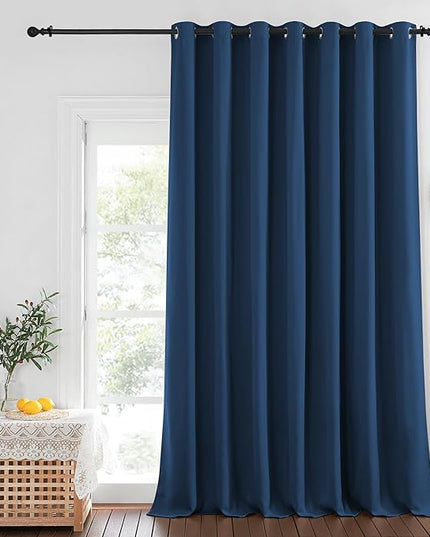 NICETOWN Blackout Curtains for Sliding Glass Door Room Divider Noise Reduce Curtain Panel Portable Window Screen Sliding Partition, W100 x L102 inches, 1 Panel, Moroccan Blue