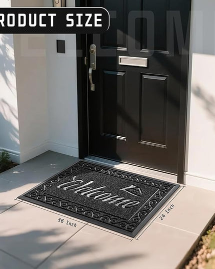 Yimobra Welcome Mat Outdoor Indoor, Waterproof Heavy Duty Front Door Mat Outside Entrance, Extra Sturdy Non-Slip Doormat, Low Profile, Dirt Trapping, 36x24 Inches, Black