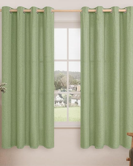 LAMIT Linen Textured Curtains for Living Room, 63 inches Long Grommet Thermal Insulated Thick Curtains Light Filtering Panels for Bedroom/Farmhouse, Set of 2 Panels, W52 x L63, Sage Green