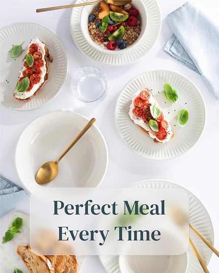 Stoneware Dinnerware Set for 8 People HYGGE 32-Piece - Elegant Scandi Design - Premium Dish Set - Bowl and Plate Set - Tableware for 8 People in a Ribbed Design - Pure Living in Beige
